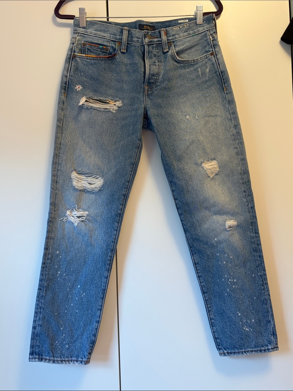 Women’s Polo Ralph Lauren Avery Boyfriend Paint Splatter Distressed Jeans